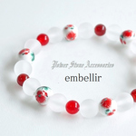 花柄ビーズ＆フロスト水晶＊red＊天然石/パワーストーンブレスレット