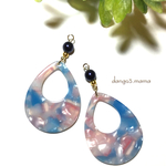 300円☆大ぶりべっ甲雫(ピンク×ブルー系)のピアス/イヤリング