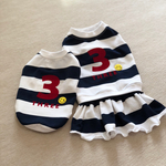 オーダー★白×紺ボーダーニコちゃんTHREEフリルワンピース