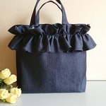 M☆デニムフリルバッグ👜大きめサイズ♪紺カラー