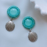 ビーズ刺繍 ピアスorイヤリング☆海 夏 シルバーシェル