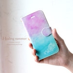 【SALE】送料無料/iPhone8/オリジナルハードケースユニコーンカラーとレースのスマホ手帳型ケース