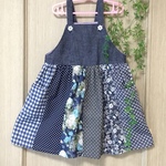 パッチワーク☆ジャンバースカート(女の子)ブルー