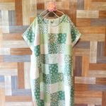 ◆夏セール￥1,000引き!!◆◆小花パッチワーク模様　半袖ワンピース　緑 