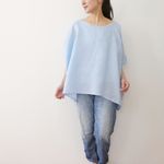 ★リネン★すこし長めゆるだらプルオーバー（アイスブルー）