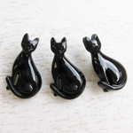 ■25mm■ヴィンテージボタン　3個 　おすわりネコちゃん　(黒)　大　※ブローチ 