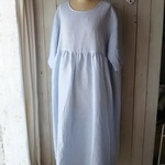 【SALE】ストライプリネンのギャザーワンピース