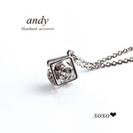 Zirconia Square Silver Charm Necklace
