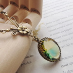ヴィンテージ　yellow×green glass　ネックレス　25×18ミリ