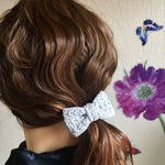 スターステッチのリボンヘアゴム【ラメ入りグレー】