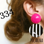 334＊再販！数量限定！ピンクカボション×ストライププレート 選べる♡イヤリング ピアス