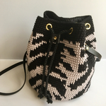 大きめコットンニットバケツ巾着ショルダー アニマル