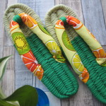 布ぞうり：teruevo6さまご予約品＊two-tone green24.5cm/kiwi　orange