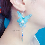 「再販売」 夏 パール 蝶 蝶々 片面ピアス イヤリング モルフォ蝶 花火 シフォン 花嫁 アクセサリー  浴衣 結婚式  ウェディング 着物 揺れる ゆらゆら 