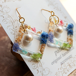 コットンパール×夏色スクエアフラワーピアス、イヤリング