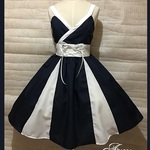 涼やかキャミソールドレス夏ワンピース★紺×白マリン(即納品)