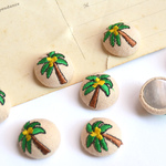 リネンのカボション*Palm tree * やしの木*ココナッツ*刺繍