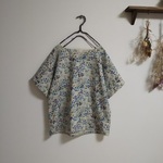 北欧調綿麻パープル花柄ブラウス