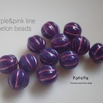 8mm purple*pink line  メロン チェコビーズ 10個