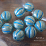 8mm blue *silver  メロン チェコビーズ 10個