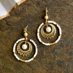 NEW【オリエンタルロード】ホワイト＆ゴールド フープピアス（イヤリング） フラメンコ エスニック 海