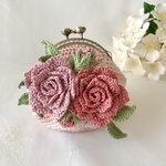 アンティークローズとお花のブローチ付き＊がま口