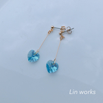 ハートのスワロフスキーピアス/イヤリング＊アクアマリンオーロラ