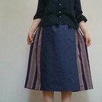 着物リメイクスカート粋な紫ブルーゆったり楽ウエストゴム