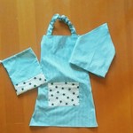 子供 エプロン 三角巾 収納袋 セット 120サイズ ゴム ヒッコリー風