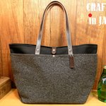 ☆底鋲追加します☆７つポケット！本革×帆布の大型トートバッグ！黒ブラック×杢グレー霜降り濃グレー