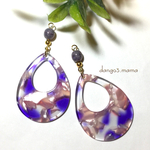 300円☆大ぶりべっ甲雫(ピンク×パープル系)のピアス/イヤリング