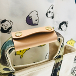 ヌメロ（牛革）レザーのバッグの持ち手カバー、ハンドルカバー、トートバッグわエコバッグに。本革、ナチュラル、！レトロなリボンの刻印