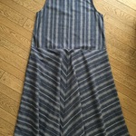 ４枚はぎのフレアーワンピース　刺繍ストライプ　ダンガリー