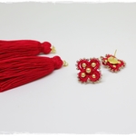 JASPER handmade tatting lace pierce (earring)NO.186 【カラー：レッド】ネジバネイヤリング・チタンピアス・14kgfピアスに変更可♪