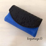 sale!【少しワケあり】レザー　アコーディオンポーチ/ミニ財布/ブルー×チョコ