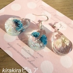 再販❀✿透明感抜群シェルとFlowerイヤリング/ピアス❀
