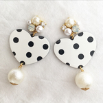 dot heart ♡ pearl white bijou ハート ヴィンテージ レトロ アンティーク 大ぶり 黒 白 ピアス/イヤリング