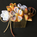 【再販】黄色×橙色のちりめん花束コーム【ご依頼品】