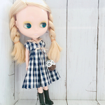 ブライス ギンガムチェック ワンピース（ネイビー）+かごポシェット 2点セット リカちゃん アウトフィット