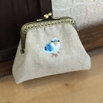 インコの小さながま口ポーチ（a）