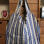 新・大きなエコバッグ（ストライプ花）ブルー