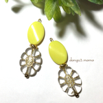 300円☆オーバルイエロー☆お花クリアオーバルのピアス/イヤリング