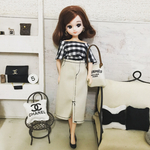 リカちゃん服♡オフショルチェック柄トップス＆ホワイトデニムスリットスカート♡リアルクローズ