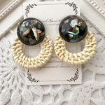 【SALE】大ぶり♡ラタン×ブラックシェルピアス