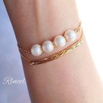 “パール&ツイストパイプ”2連チェーンブレスレット☆ゴールド