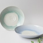 片口20㎝浅皿ペア（すずかぜ　グリーン＆ブルー2枚組）⑤
