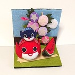 【 ａｒｉ様オーダー作品】ちりめん細工「まんまる金魚の親子とスイカ♥️」ミニ置物 【送料無料】