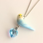 ♡50cmインコ&ハートスワロネックレス（アジャスター付き）✳︎セキセイインコ＊レインボー＊スワロフスキー
