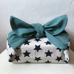 ○お弁当袋Lサイズ＊star☆綿麻キャンバス×グレーグリーン○