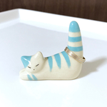 《新色！》しま猫のリングホルダー 置物 ターコイズ【陶器】